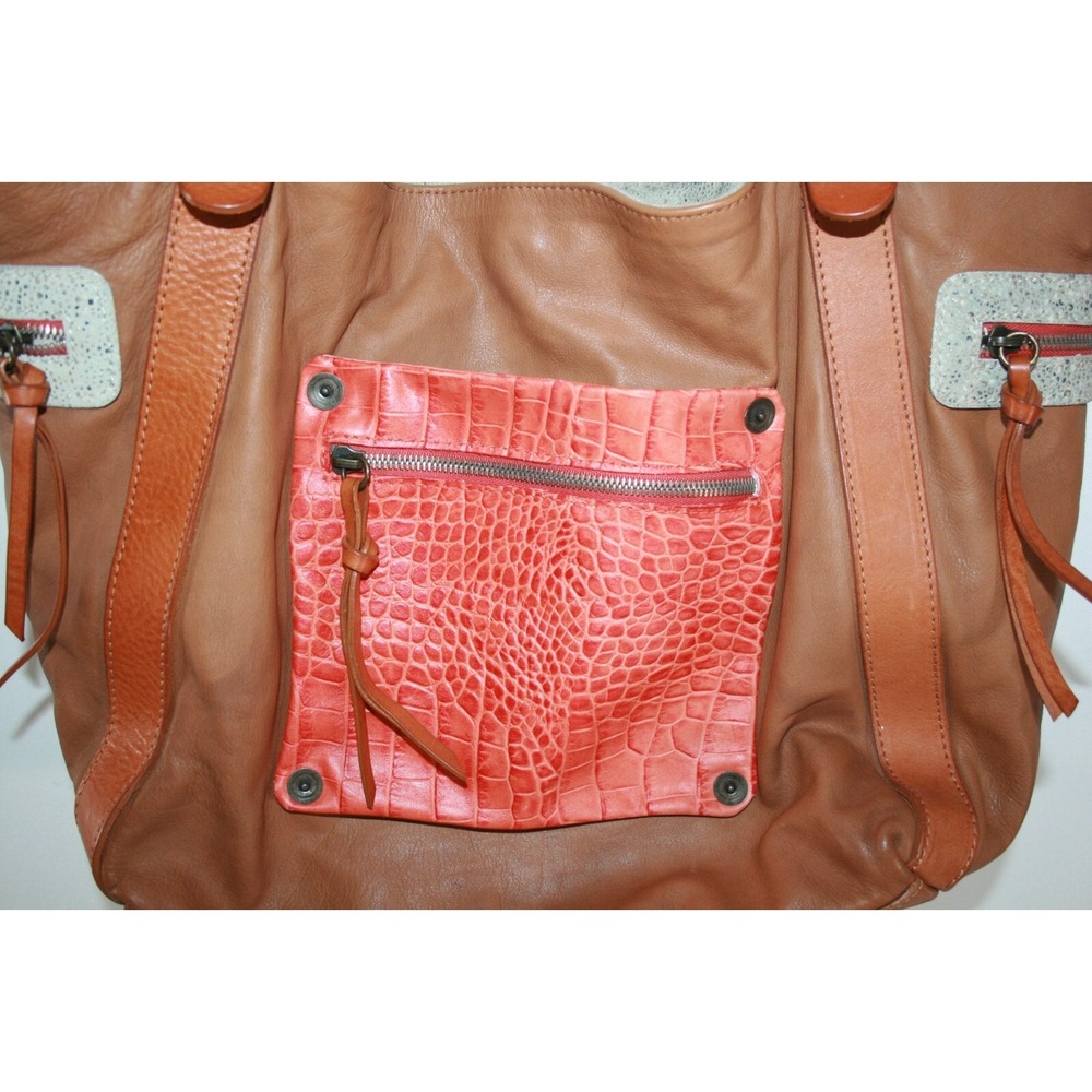 Maurizio Taiuti Brown Orange Leather Women's Tote Handbag Purse - Picture 4 of 12